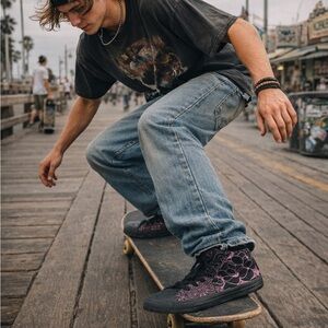 RAAD Skate Shoes Custom Pink & Black Floral High Top Size 13 | Skater  [000157]